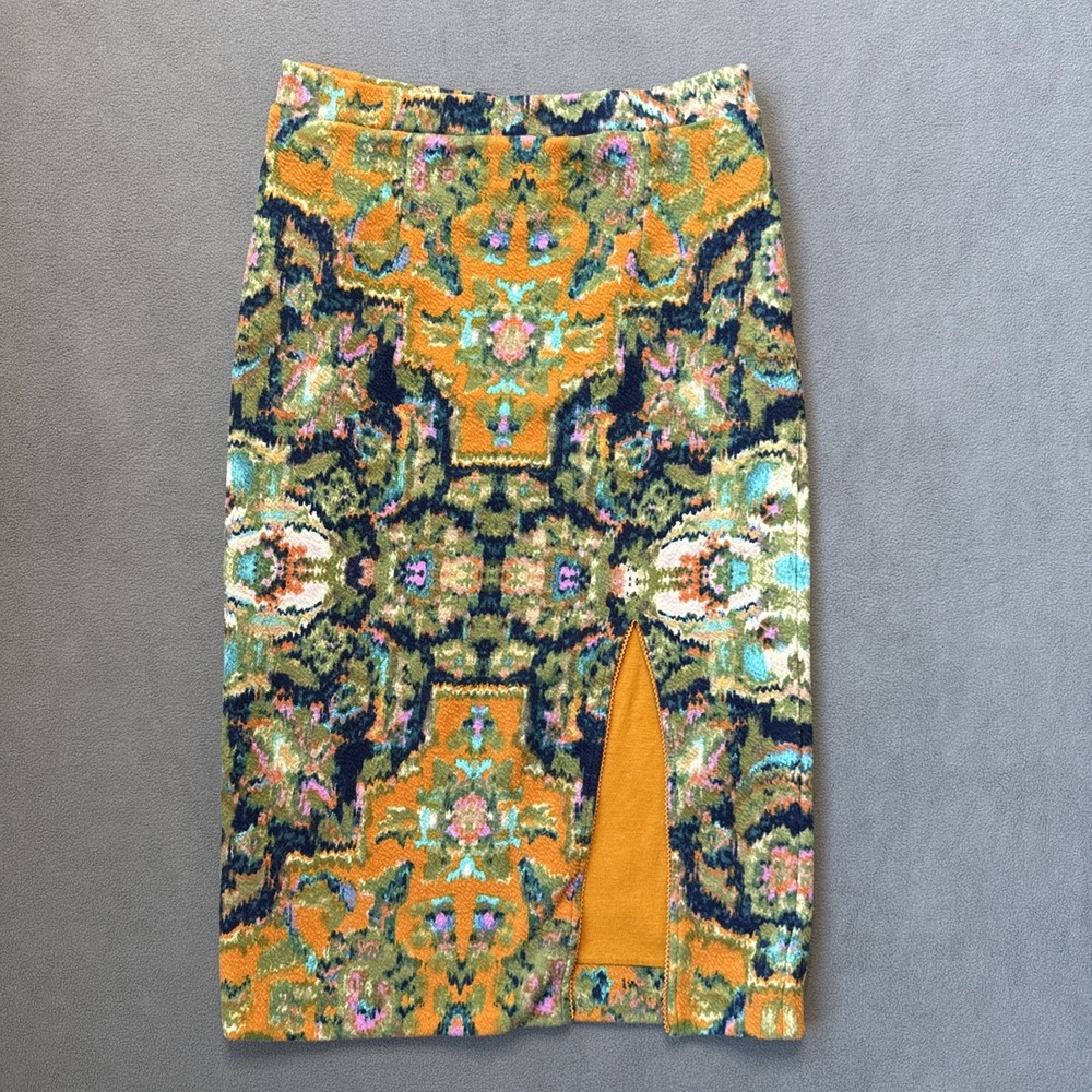 Maeve‎ Tapestry Skirt Womens Small Multi Medallion Knit Lined Stretch Front Slit